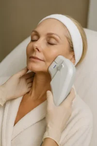Woman receiving HIFU non surgical facelift treatment Epping Green