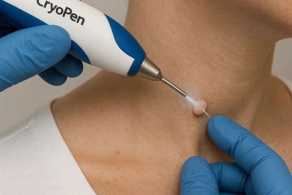Person receiving cryotherapy Epping Green for skin tag removal