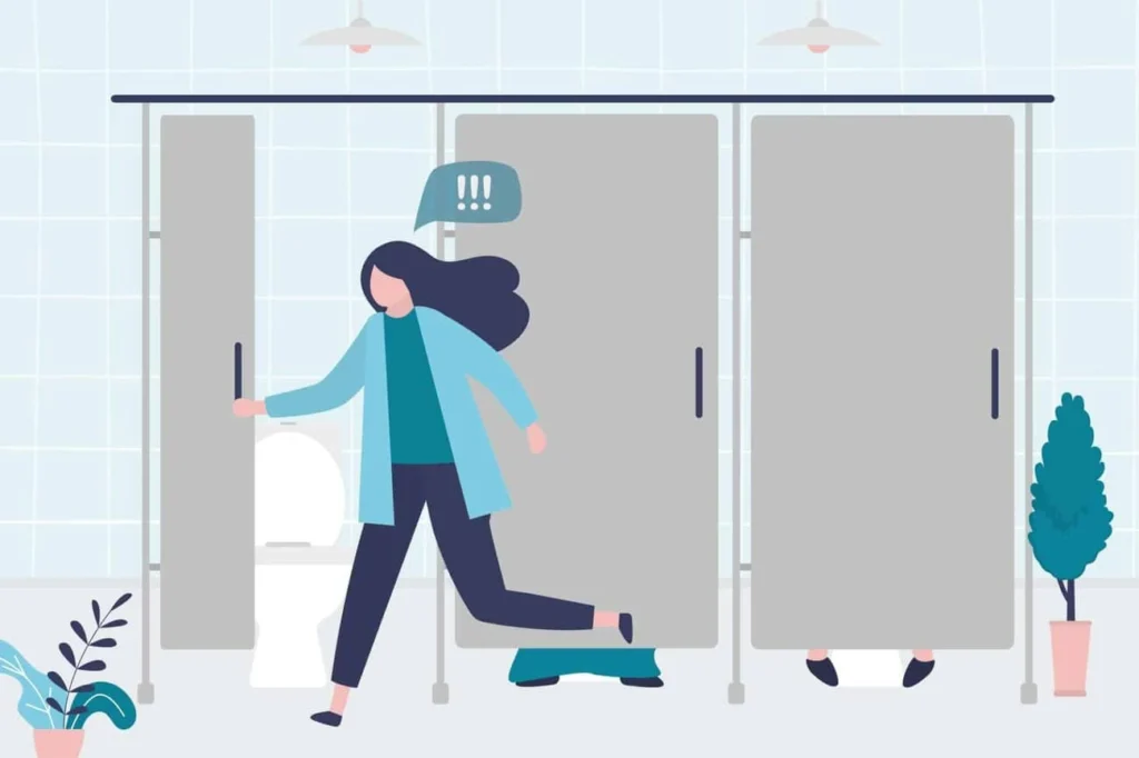graphic of Urine incontinence Epping Green woman running to the toilet.