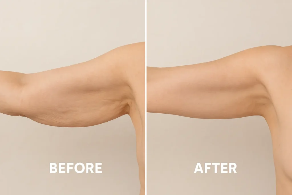 Picture of LA LIPO Epping Green before and after results of skin tightening treatment on the upper arms.